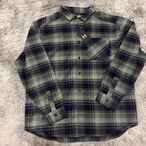 Under Armour Expanse Flannel Shirt Mens 2XL Navy Blue Olive Plaid Outdoors NEW